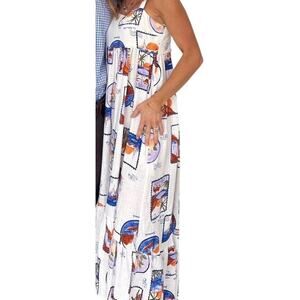 NWT Paper Heart Anthropologie Italian Floral Stamps Linen Blend Maxi Dress M